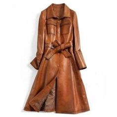 Italian Style Overcoat Real Leather Trench Coat, Sashes Belt Wax Tan Long Leathe  | eBay Luxury Leather Pea Coat For Workwear, Luxury Long Leather Jacket With Button Closure, Luxury Cognac Leather Jacket With Long Sleeves, Luxury Long Leather Jacket In Classic Style, Luxury Belted Fall Outerwear, Luxury Long Leather Jacket For Spring, Luxury Fall Outerwear With Double Button Closure, Luxury Brown Outerwear With Double-needle Stitching, Classic Luxury Leather Jacket In Distressed Brown