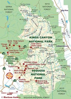 a map of the national parks and rivers in arizona, including kings canyon national park