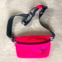 Pink By Victoria’s Secret “We Run This Beach” Pink And Black Belt Bag With Zip Closure, Adjustable Strap, Measures Approximately 7” By 5.5”, New Without Tags Casual Pink Bag With Adjustable Strap, Sporty Pink Bag With Adjustable Strap, Sporty Pink Shoulder Bag For School, Casual Pink Pouch Shoulder Bag, Casual Pink Pouch Bag, Black Belt Bag, Beach Pink, Bags Pink, Victoria Secret Pink Bags