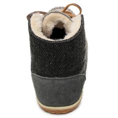 Top off your cool-weather wardrobe with slipper style boots that are both fashionable and comfortable. Crafted from supple suede, a fabric print exterior and oh-so-cozy pile lining, these outdoor-inspired slipper boots featuring a durable heavily treaded sole and are ready to take you from couch to coffee shop in style. Casual Winter Boots With Suede Lining, Casual Leather Boots With Plush Lining, Casual High-top Boots With Faux Fur Lining, Casual Boots With Plush Lining And Round Toe, Casual Fall Boots With Plush Lining, Gray Winter Boots With Rubber Sole, Casual Insulated Gray Boots, Casual Boots With Plush Lining For Cold Weather, Casual Suede Boots For Cold Weather