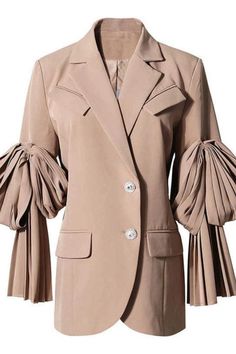 Women's Spring Coats Lapel Collar Coat, Suit Jackets For Women, Statement Sleeves, Korean Casual, Hem Design, Collared Coat, Casual Blazer, Suits Coats, Workout Jacket