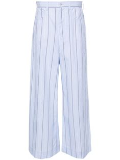 light blue/multicolour cotton poplin texture vertical stripe pattern belt loops at the waist classic five pockets embroidered logo to the rear internal logo tag wide leg front button and zip fastening Wide Trousers, Logo Tag, Cotton Poplin, Stripes Pattern, Bottoms Pants, Wide Leg Pants, Womens Bottoms, Top Brands, Wide Leg