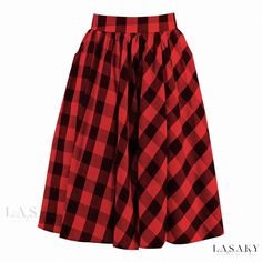 Lasaky - Vintage-Style Flared Skirt with High Waist and Luxurious Material Alt Person, Pinup Skirt, Women Flannel, Black Plaid Skirt, Flannel Skirt, 70s Girl, Autumn Dresses, Black Flannel, Black Checkered