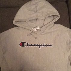 Grey Champion Hoodie With Tags Only Worn Once Green Champion Hoodie, Red Champion Hoodie, Grey Champion Hoodie, Varsity Jacket Women, Grey Sweats, Champion Jacket, Active Jacket, Woven Jacket, Pullover Windbreaker