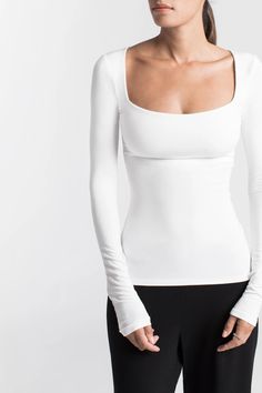 Yvonne Top – Marcella White Tops Aesthetic, Classy Tops, White Sleeves, Extra Long Sleeves, Mode Inspo, Viscose Fabric, Fashion Mode, Square Neckline, Long Sleeve Top