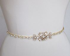 Skinny bridal belt sash Bridal crystal sash by SabinaKWdesign Elegant Gold Bridal Belt For Bride, Elegant Gold Bridal Belt, Elegant Adjustable Bridal Belt, Elegant Rhinestone Bridal Belt For Bridesmaids, Elegant Gold Bridal Belt For Bridesmaids, Elegant Gold Fitted Bridal Belt, Elegant Fitted Gold Bridal Belt, Elegant Bling Bridal Belt For Wedding, Elegant Gold Belts With Rhinestones