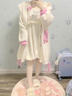 This price is for a sleepwear, others are not included.   	 		 			Size 			S 			M 			L 		 		 			Bust 			127 			131 			135 		 		 			Full Length 			100 			102 			104 		 		 			Sleeve Length 			71 			73 			75 Pink Bunny Ears, Hello Kitty Water Bottle, Pajamas Aesthetic, Kawaii Outfit Ideas, Winter Sleepwear, Character Clothes, Kawaii Outfit, Dressing Room Decor, Oc Outfits