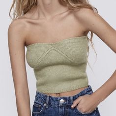 Zara Tube Top Sweater In Save Green Old Money Aesthetic Very Very Soft! Inside Rubber Lining So It Stays Up Brand New Has A Hint Of Alpaca Fur For Extra Softness And Warmth! Green Old Money Aesthetic, Zara Tube Top, Olivia Vinten, Zara Knit Top, Knit Tube Top, Green Avocado, Purple Crop Top, Strap Crop Top, Long Crop Top