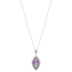 Adorned with an array of vibrant amethyst gemstones, this sterling silver pendant adds a colorful touch of sparkle to your wardrobe. Adorned with an array of vibrant amethyst gemstones, this sterling silver pendant adds a colorful touch of sparkle to your wardrobe. Metal: sterling silver Chain length: 18 in. Packaging: boxed Plating: rhodium Finish: polished Pendant size: 1 3/4"L x 3/4"W Chain type: cableSTONE DETAILS Stone type: amethyst, white zircon Total weight: 5 ct. Center stone weight: 3 Oval Amethyst Multi-stone Necklaces, Amethyst Oval Multi-stone Necklace, Oval Amethyst Multi-stone Necklace, Lavender Gemstone Necklace For Formal Occasions, Formal Multi-stone Amethyst Necklaces, Formal Amethyst Multi-stone Necklace, Formal Multi-stone Amethyst Necklace, Amethyst Multi-stone Necklace For Anniversary, Purple Amethyst Necklace With Diamond Accents