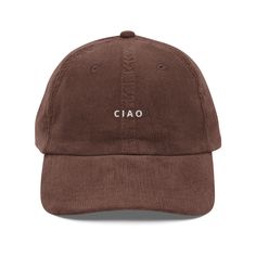 Step up your style with an embroidered old-school cap. It's crafted from 100% cotton corduroy that's soft to the touch and comfy to wear. It features an adjustable strap with a gold-colored buckle for a great fit and a visor to protect you from the sun and wind. Complete your look with this embroidered corduroy cap and rock a cool vibe all day long. * 100% cotton corduroy * Unstructured, 6-panel, low-profile * Cotton twill sweatband and taping * 6 embroidered eyelets * Adjustable strap with a gold-colored metal buckle * Head circumference: 20″-22″ (50.8 cm-56 cm) This product is made especially for you as soon as you place an order, which is why it takes us a bit longer to deliver it to you. Making products on demand instead of in bulk helps reduce overproduction, so thank you for making t Trendy Brown Hat With Embroidered Logo, Brown Cotton Baseball Cap With Letter Print, Brown Cotton Trucker Hat With Embroidered Logo, Trendy Flat Brim Dad Hat With Embroidered Logo, Trendy Dad Hat With Embroidered Logo And Flat Brim, Brown Curved Bill Dad Hat For Everyday, Brown Dad Hat With Curved Bill, Brown Dad Hat With Curved Bill For Everyday, Casual Brown Hat With Embroidered Logo