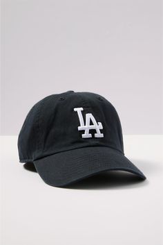 Rep your favorite team with this wool-blend baseball cap by '47 Brand, featuring a paneled design with an embroidered Los Angeles Dodgers logo at front and an adjustable hook-and-loop closure at back. | `47 Women's LA Clean Up Baseball Hat, Black Los Angeles Dodgers Logo, Ny Hat, Dodgers Logo, Fall Closet, Mesh Hat, Sock Shop, 47 Brand, Shoe Size Conversion, Los Angeles Dodgers