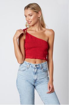 Red Smocked Crop Top Black Cropped Sweater, One Shoulder Crop Top, Boho Boutique, Red Crop Top, Pink Boho, Crop Top Sweater, Shoulder Crop Top, Red Top, Black Sweater