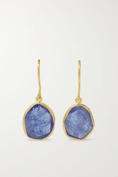 Pippa Small's earrings are strung with hand-cut Mediterranean tanzanite gems - the vibrant blue hue will illuminate your eyes beautifully. Handcrafted by artisan Om Prakash in Sanganer, India, the stones dangle from 18-karat gold hooks that sway gently as you move. Luxury Tanzanite Drop Earrings, Luxury Tanzanite Earrings With Gemstone, Luxury Tanzanite Gemstone Earrings, Sapphire Tanzanite Jewelry With Matching Earrings, Fine Jewelry Tanzanite Drop Earrings, Teardrop Tanzanite Jewelry In Yellow Gold, Sapphire Tanzanite Earrings As Gift, Sapphire Tanzanite Earrings For Gifts, Yellow Gold Tanzanite Jewelry With Matching Earrings