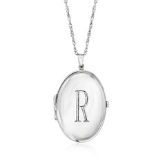 Ross-Simons - Single-Initial - Italian Sterling Silver Oval Locket Necklace. Classic and versatile, our sterling silver locket necklace from Italy suspends from a Singapore chain that adjusts from 24" to choker length. Make it special with a FREE engraving of a single initial in your choice of block or script type. Holds a 1 1/8" x 3/4" photo inside. Lobster clasp, sterling silver personalized oval locket necklace. Oval Locket Necklace, Sterling Silver Locket Necklace, Silver Locket Necklace, Sterling Silver Locket, Oval Locket, Silver Locket, Heart Locket Necklace, Script Type, Fine Jewelery