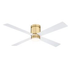 a ceiling fan with two white blades and a light fixture on the top of it