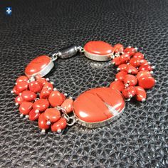 Original Natural Red Jasper & Plated Silver Bracelet   ⚜ Length: 7 3/4 inches  ⚜ Weight: 34.5 g FREE: have it fit the size you need.  Please contact seller when you pay. ⚜ Safety Chain Included ⚜ As any natural stone, these stones could have some  minor flaws . ⚜  Pictures taken under profesionnal studio lights.  As if they were pictured outside under the blue sky of a sunny day.  According to your monitor settings, colors may slightly vary. The Craftsman Advantage with BijouxQuebec: You don't l Adjustable Red Oval Bracelet, Adjustable Red Oval Bracelets, Unique Red Bracelets With Natural Stones, Unique Red Gemstone Bracelets, Unique Red Gemstone Bracelet, Red Gemstone Bracelet, The Blue Sky, Safety Chain, Studio Lighting