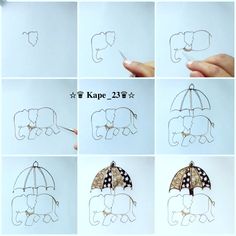 the instructions for how to draw an elephant with umbrellas