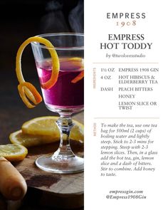 Empress Gin, Hot Toddy Recipe, Elderberry Tea, Toddy Recipe, Hot Toddies Recipe, Drinks Packaging, Girl Glasses, Hot Cocktails