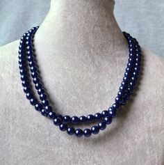 Navy Blue Pearl Necklace,Navy Glass Pearl Necklace, Two row Navy blue Pearl Necklace,Wedding Necklac Elegant Blue Necklace With 8mm Beads, Elegant Blue Necklaces With 8mm Beads, Elegant Blue Pearl Beaded Necklaces, Blue Single Strand Beaded Necklace For Wedding, Blue Single Strand Pearl Necklace For Formal Occasions, Formal Blue Single Strand Pearl Necklace, Classic Blue Pearl Necklace For Gift, Blue Pearl Necklace For Formal Occasions, Blue Pearl Necklace With Round Beads For Wedding