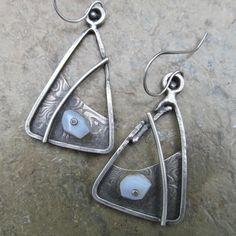 Artisan Blue Hand Forged Earrings, Artisan Hand Forged Blue Earrings, Hand Forged Artisan Blue Earrings, One-of-a-kind Elegant Blue Earrings, One Of A Kind Silver Drop Earrings, Rivet Jewelry, Asymmetric Earrings, Blue Gemstone Earrings, Silversmith Jewellery