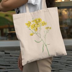 Our Designs Are Printed In-House On Sustainably Grown And Ethically Harvested Us Cotton. This Botanical Tote Features Vtg American Watercolor Art Of Blooming Psilostrophe Sparsiflora Wildflowers, A Flowering Perennial Species In The Sunflower Family Asteraceae. The Flower Blossom Petals Are Depicted In Varying Shades Of Yellow And Brown Surrounded By Green Stems. The Paper Flower Is Native To Arizona, New Mexico And Utah. Condition: New, No Hang Tags Color: Natural Undyed Light Tan Cream With Su Yellow Floral Print Bags For Daily Use, Yellow Floral Print Bag For Daily Use, Yellow Floral Print Everyday Bag, Everyday Yellow Floral Print Bags, Beige Flower-shaped Canvas Bag For Daily Use, Spring Yellow Canvas Bag For Daily Use, Eco-friendly Floral Print Spring Bags, Spring Yellow Canvas Bag For Everyday, Yellow Flower-shaped Shoulder Bag For Daily Use