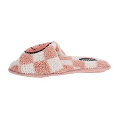 Featuring a soft pink smiling applique at the front, this pair of women's open-toe slippers from Joe Boxer provide instant comfort the moment you slip your feet in. They are made from a checkered plush fabric, and have a cushioned insole and rubber traction sole for sturdy steps.Closure Type: Slip-OnBase Material: 100% PolyesterUpper/Outer Base Material: 100% PolyesterShoe Lining Material: PolyesterSole Material Content: 100% PlasticCare: Spot CleanCountry of Origin: Imported Toe Slippers, Open Toe Slippers, Joe Boxer, Plush Fabric, Soft Pink, Open Toe, Slippers, Slip On, The Originals