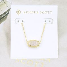 Nwt Kendra Scott Elisa Drusy Necklace. Please Note Due To Natural Stone, None Of Drusy Stone Will Be The Same, The Color Will Be Lighter Or Darker, Spikes Will Be Bigger Or Smaller, Etc. I Will Not Accept Offers Of Bundle Deals, A 15% Discount Will Apply Automatically. White Iridescent Drusy Chain: 15" + 2" Extension; Pendant: 1" X 3/8" Gold Plated / Lobster Clasp Brand New With Card And Pouch, No Gift Box. Please Check My Store For Other Colors And Styles!! Kinda Scott Necklace, Kendrick Scott Necklace, Kender Scott Necklaces, Kendra Scott Aesthetic, White Kendra Scott Necklace, Kendra Scott Necklace White, Kendra Scott Silver Necklace, Kendra Scot, Kendra Scott Elisa Necklace