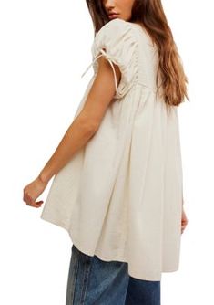 Featured in a shapeless silhouette with chic puff sleeves, this top from Free People looks great with slouchy pants or sleek shorts. | Free People Women's We the Free Summer Camp Tunic Top, White, Large Summer Tops With Gathered Balloon Sleeves, Summer Balloon Sleeve Top With Gathered Sleeves, Summer Cotton Puff Sleeve Top With Gathered Sleeves, Casual Puff Sleeve Top For Summer, Chic Billowy Puff Sleeve Top For Summer, Relaxed Fit Puff Sleeve Peasant Top For Spring, Billowy Cotton Tops For Daywear, Summer Puff Sleeve Top With Balloon Sleeves, Casual Puff Sleeve Top With Gathered Sleeves For Summer