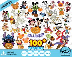 mickey mouse and friends halloween clipart set with pumpkins, jack - o'- lantern