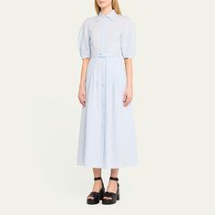 Gabriela Hearst "Maude" shirtdress with topstitch boning detail  Point collar; concealed button front Structured elbow-length short sleeves Detachable self-belt Midi length A-line silhouette Cotton Made in Italy Short Sleeve Workwear Dresses With Placket, Office Dresses With Cuffed Sleeves, Chic Short Sleeve Belted Dress For Office, Daywear Shirt Dress With Cuffed Sleeves And Spread Collar, Elegant Shirt Dress With Cuffed Sleeves And Spread Collar, Spring Shirt Dress With Belted Cuffs And Spread Collar, Cuffed Sleeves Shirt Dress With Spread Collar, Classic Formal Shirt Dress With Cuffed Sleeves, Short Sleeve Midi Dress With Placket For Workwear