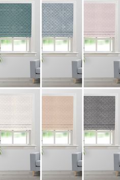 four different types of blinds in various colors