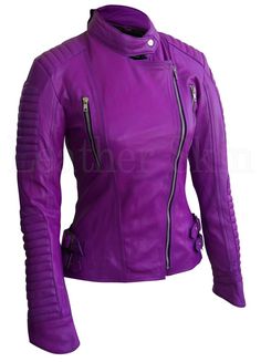 Leather Skin Women Purple Brando Padded Genuine Leather Jacket Black Leather Jackets, Purple Leather Jacket, Leather Blazer Women, Punk Woman, Studded Leather Jacket, Gloves Fashion, Western Outfit, Leather Jacket Style, Real Leather Jacket