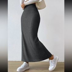 Super Cute And Stylish Ships In 5-10 Business Days Casual Ribbed Mini Skirt, Fitted Casual Maxi Skirt For Winter, Winter Casual Fitted Maxi Skirt, Skirt Tulle, Maxi Rok, Nature Dress, Knit Midi Skirt, Langer Rock, Hem Skirt