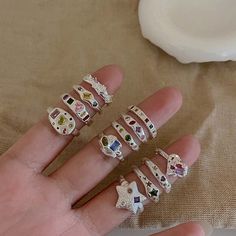 Fashion Colorful Zircon Heart Open Rings for Women Girl Vintage Crystal Star Adjustable Finger Rings Art Clay Silver, Aesthetic Rings, Ring Plate, Jewelry Lookbook, Finger Rings, Metal Clay, Metal Style, Jewelry Inspo, Dream Jewelry