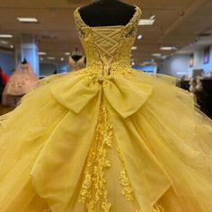 Yellow Quinceanera Dresses V Neck Princess Sweet 16 Party Ball Gown with Big Bow | eBay Yellow Ball Gown Dress For Debutante Ball, Yellow Ball Gown For Debutante Ball, Yellow Princess Wedding Gown, Elegant Yellow Princess Dress For Wedding, Elegant Yellow Gown For Debutante Ball, Yellow Princess Wedding Dress, Yellow Princess Style Wedding Dress, Yellow Quinceanera Dresses, Yellow Quinceanera