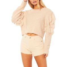 Nwt Amuse Society Rocha Fringe Tassel Chunky Knit Sweater Off-White Distressed Long Sleeve Knit Sweater Top Oatmeal Medium New With Tags / Retails For $89 - Features: Chunky Off-White Cable Knit Tassel Fringe Shoulder Details Crew Neckline Slightly Cropped Construction Long Puff Sleeves Relaxed Fit - Women's Size: Medium - Material: 48% Acrylic/47% Nylon/5% Wool - Retail Price: $89.50 ( X) Long Sleeve Knit Top, Sweater Trends, Chunky Knit Sweater, Large Sweaters, Sweater Collection, Long Sleeve Knit Sweaters, Long Sleeve Knit Tops, Long Puff Sleeves, Knit Crewneck