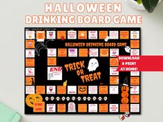 the halloween drinking board game is on display