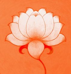 a drawing of a white lotus flower on an orange background with the center petals open