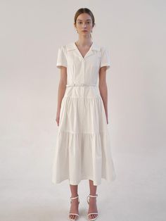 This is a trendy and feminine dress by BAU by Bride And You that is made out of high quality and sturdy material. With distinctive mood of the design and comfortable wear, you can style it for your casual daily outfit.- Tailored collar and torso line- Voluminous shirring on the skirt- Feminine and romantic mood Chic Relaxed Fit Shirt Dress With Collared Neckline, Chic Collared Cotton Midi Dress, Modern Fitted Shirt Dress For Spring, Fitted Modern Shirt Dress For Spring, Modern Collared Shirt Dress For Spring, Chic Relaxed Fit Dress For Office, Chic Relaxed Fit Office Dress, Romantic Mood, Shirt Detail