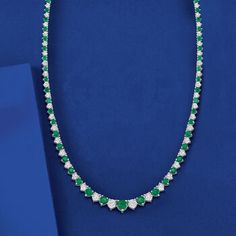 Ross-Simons - 6.50ct t. w. Emerald, 1.50ct t. w. Diamond Necklace in Silver. 18". Indulge in the luxury of emeralds and diamonds at an affordable price! This magnificent tennis necklace features 6.50 ct. t. w. round emeralds illuminated by 1.50 ct. t. w. round brilliant-cut diamonds in polished sterling silver. Graduates from 1/8" to 3/16" wide. Single-latch safety. Push-button clasp, diamond and emerald tennis necklace. Emerald birthstones are the perfect gift for May birthdays. May Birthdays, Emerald And Diamond Necklace, Necklace Emerald, Emerald Birthstone, Fine Jewelery, Jewelry Essentials, Emerald Necklace, Tennis Necklace, Round Brilliant Cut Diamond