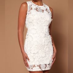 Super Cute White Crochet Mini Dress Perfect For Bridal Events, Graduation, Or Any Summer Occasion! Brand New, Purchased Final Sale. Really Wanted To Keep But Unfortunately It’s Slightly Too Big And The Crochet Makes It’s Too Expensive To Tailor Xs Fits True To Size. I’m Typically An Xxs In Dresses. Fitted Mini Dress With Crochet Lace, Fitted Mini Lace Dress With Crochet Details, Fitted Lace Mini Dress With Crochet Details, Fitted Mini Lace Dress With Crochet Lace, Fitted Mini Length Crochet Lace Dress, Fitted Crochet Dress With Lace Patchwork, Mini Length, Fitted Mini Length Crochet Dress With Scalloped Lace, Fitted Crochet Mini Dress With Lace Patchwork, Fitted Crochet Dress With Scalloped Lace, Mini Length