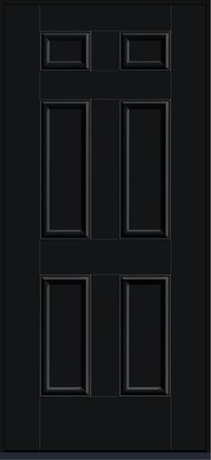 a black door with four square panels