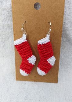 These adorable hand crocheted stocking earrings are perfect for this Holiday Season. Crocheted Stocking, Knitting Simple, Crochet Stocking, Earrings Crochet, Holiday Accessories, Beginner Crochet Projects, Earrings Christmas, Beginner Crochet, Jewelry Christmas