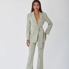 Sage Green Women's Suit With Belt Green Pant Suit, Because Of Alice, Green Suit Women, Womens Pant Suit, Suit With Belt, Bridesmaid Suits, Hollister Sweatpants, Womens Pant, Y2k Cargo Pants