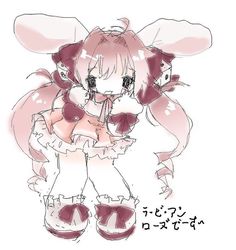 a drawing of an anime character in pink and white