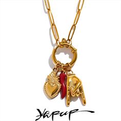 🌶️ Express your unique style with this Creative 316L Stainless Steel Palm Red Chili Heart Charms Pendant Necklace! This one-of-a-kind accessory is perfect for women who love personalized and bold jewelry. Featuring a combination of fun, trendy charms, including a palm, red chili, and heart, this necklace adds a playful and attractive touch to any outfit. Whether you're dressing up for an event or looking to add some flair to your everyday look, this necklace is the ultimate statement piece! 🌟 Crafted from high-quality 316L stainless steel and plated with PVD 18K gold, this necklace is durable, rust-proof, and designed to last. It's compatible with all skin types, making it the perfect gift or personal accessory for anyone who loves unique, creative jewelry. 🎉 ✅ Material: 316L Stainless Luxury Women's Charm Necklace For Valentine's Day, Cheap Red Charm Necklaces, Cheap Red Charm Necklaces Gift, Cheap Charm Necklace With Round Pendant For Valentine's Day, Cheap Valentine's Day Party Charm Necklaces, Luxury Red Amulet Style Jewelry, Cheap Red Charm Necklace For Gift, Cheap Women's Charm Necklaces For Valentine's Day, Affordable Personalized Red Necklaces