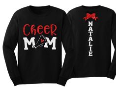 Glitter Cheer Mom Shirt | Cheer Shirt | Cheer Bling | Cheer Spirit Wear | Long Sleeve Shirt | Customize Colors PLEASE READ BEFORE ORDERING WE CANNOT RUSH ORDERS OR CREATE NEW DESIGNS DURING PEAK SEASON AUG - MAY. IF YOU NEED TO CANCEL PLEASE DO SO WITHIN 24HRS Please read full description before ordering we cannot be responsible for mistakes made by not reading the full description. ORDERING INSTRUCTIONS: 1. Select your Garment Size/Color Each size must be selected separately. Please do NOT leav Cheerleading Tops For Fall, Long Sleeve Cotton Tops With Glitter Print, School Spirit Tops With Glitter Print For Cheerleading, Black Cotton Top With Glitter Print, Black Glitter Print Tops For Cheerleading, Long Sleeve Graphic Print Cheerleading Top, Long Sleeve Graphic Print Tops For Cheerleading, Casual Long Sleeve Glitter Tops, Cotton Cheerleading Top With Glitter Print