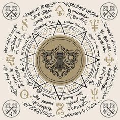 an image of some writing in a circle with the symbols for different things on it