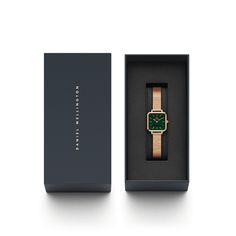 Quadro Studio Rose Gold 22x22mm (Green) Emerald Watch, Daniel Wellington Petite, Daniel Wellington Watch, White Dial Watch, Green Watch, Gold Watches Women, White Watch, Mesh Bracelet, Bracelet Cuir