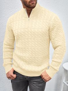 Navigate the colder months in style with this fashionable men's textured zip up long sleeve sweater. Featuring a comfortable zip-up front and textured arms, this sweater is perfect for creating a modern, layered look that will keep you warm and cozy. 90% Acrylic, 10% Nylon Imported Pull On closure Machine Wash Delicate Design: The mens classic sweater featured with 1/4 zip up stand collar. The ribbed cuffs, neckline and hem have good elasticity Size Chart (Inches)XS = Neck 13-13 1/2, Chest 33-34 Long Sleeve Sweater With Zipper Closure For Fall, Casual Long Sleeve Sweater With Zipper, Winter Solid Color Half-zip Sweater, Casual Half-zip Winter Polo Sweater, Casual Sweater With Zipper Closure For Cold Weather, Casual Half-zip Sweater For Cold Weather, Knit Half-zip Winter Outerwear, Casual Knit Half-zip Outerwear, Casual Winter Sweater With Zipper Closure